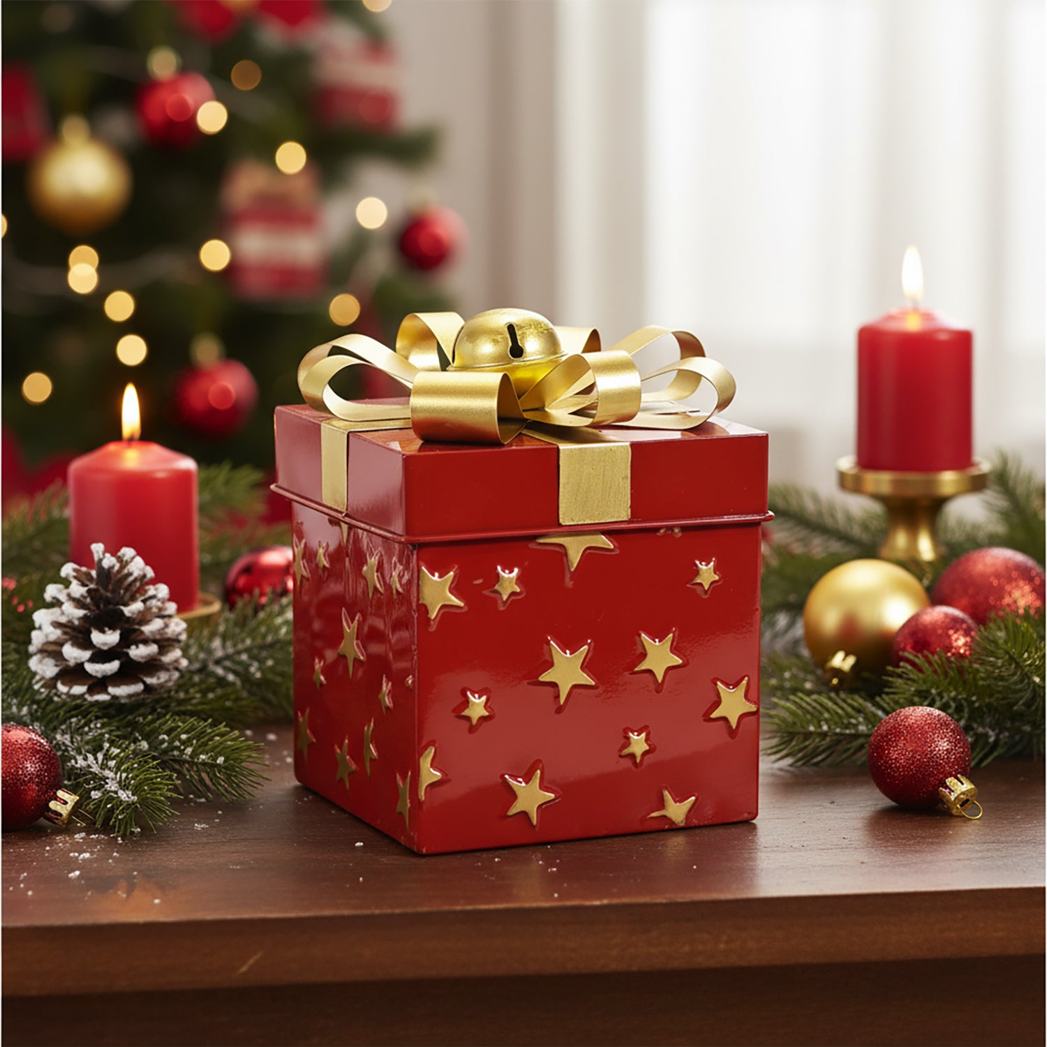 VESTIAMO CASA GRAN NATALE - Scatola Natalizia in Metallo Rossa h20 cm